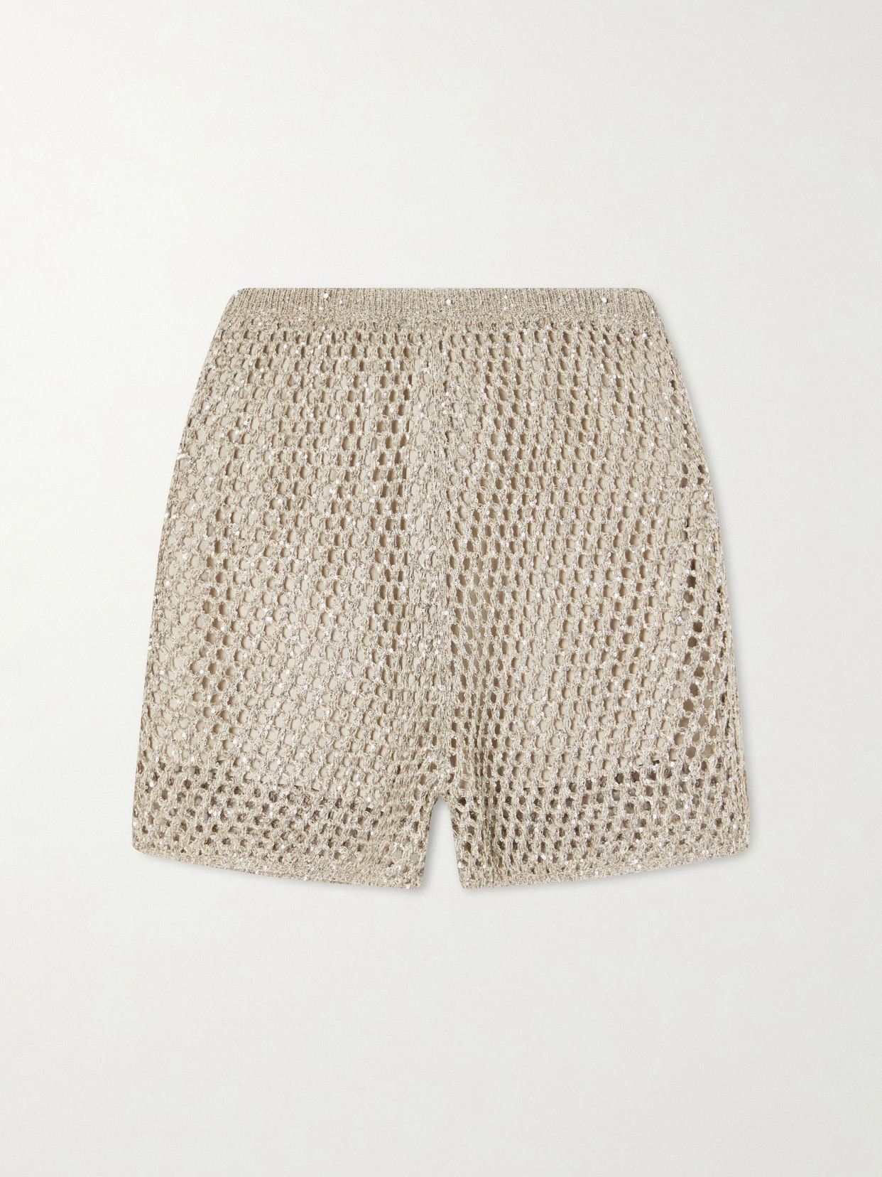 Brunello Cucinelli Sequined Crocheted Cotton Mini Shorts In Black