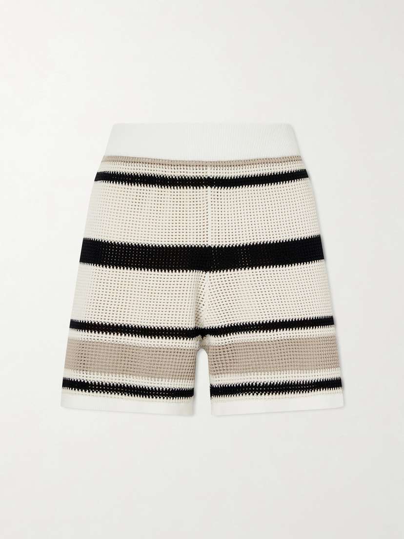 Brunello Cucinelli Open-knit Striped Cotton Shorts | Thumbnail 6 Brunello Cucinelli Open-knit Striped Cotton Shorts | Thumbnail 6