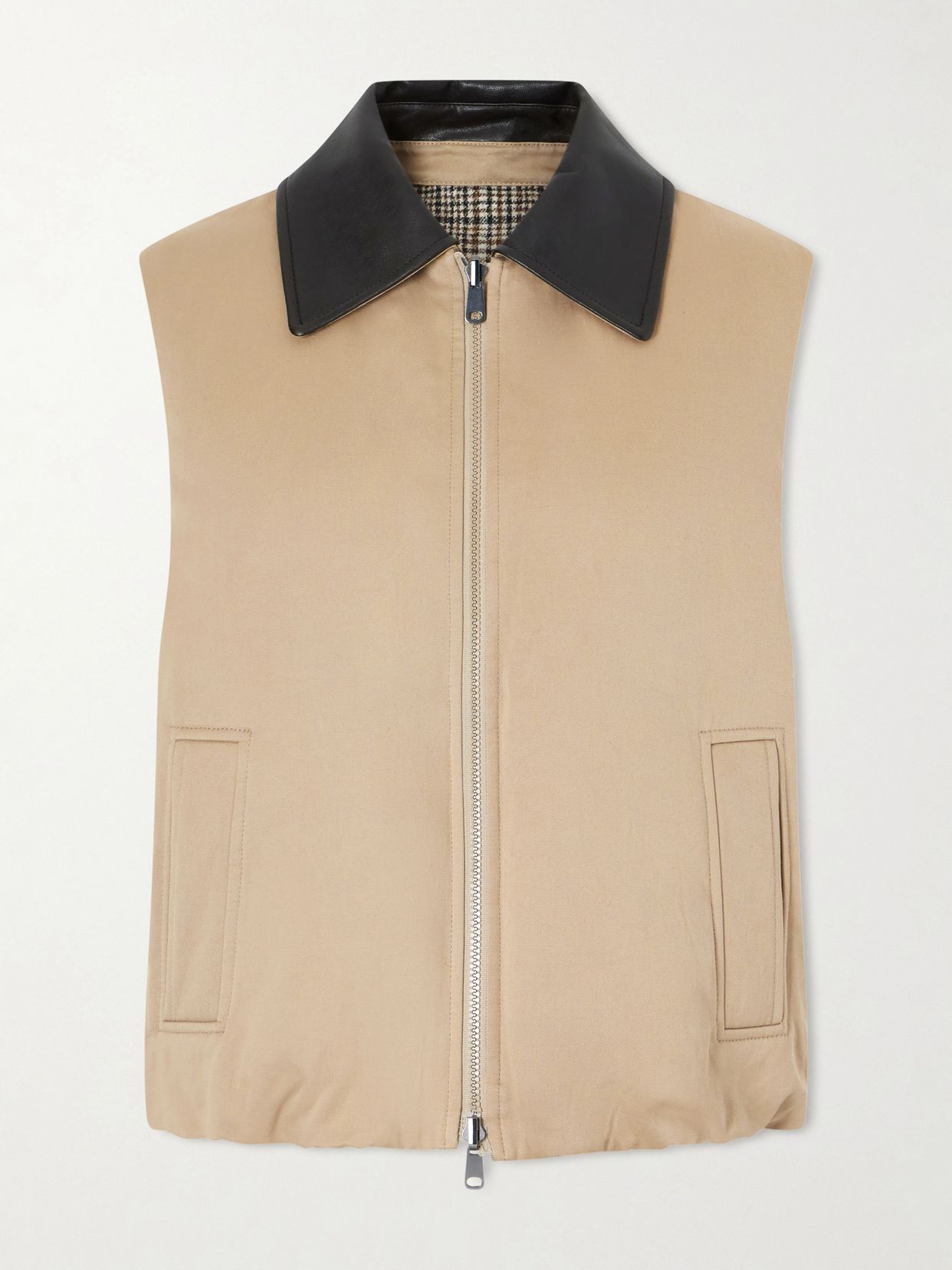 reversible checked padded cotton and linen gilet