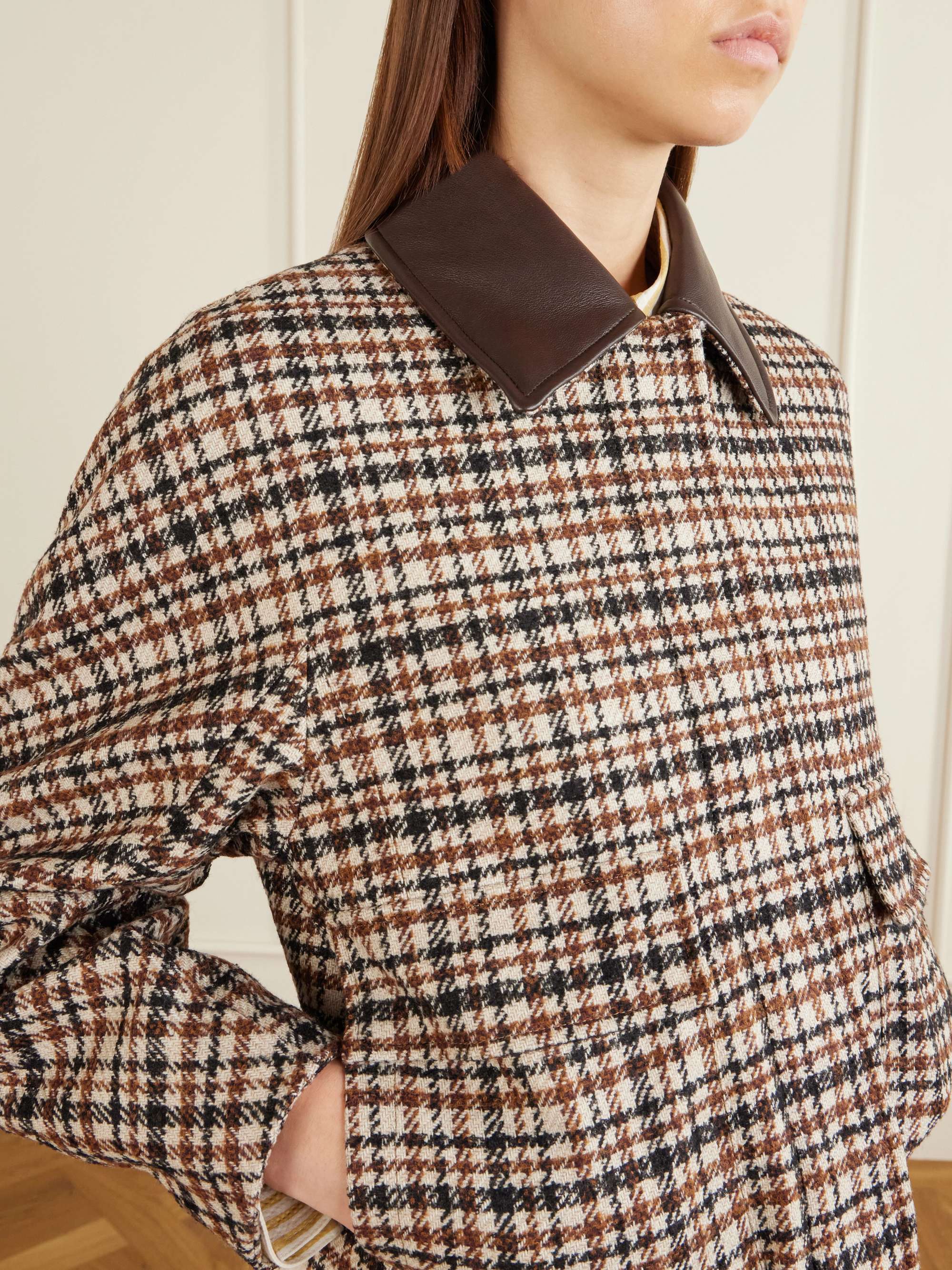 BRUNELLO CUCINELLI Checked leather-trimmed wool-blend jacket | NET