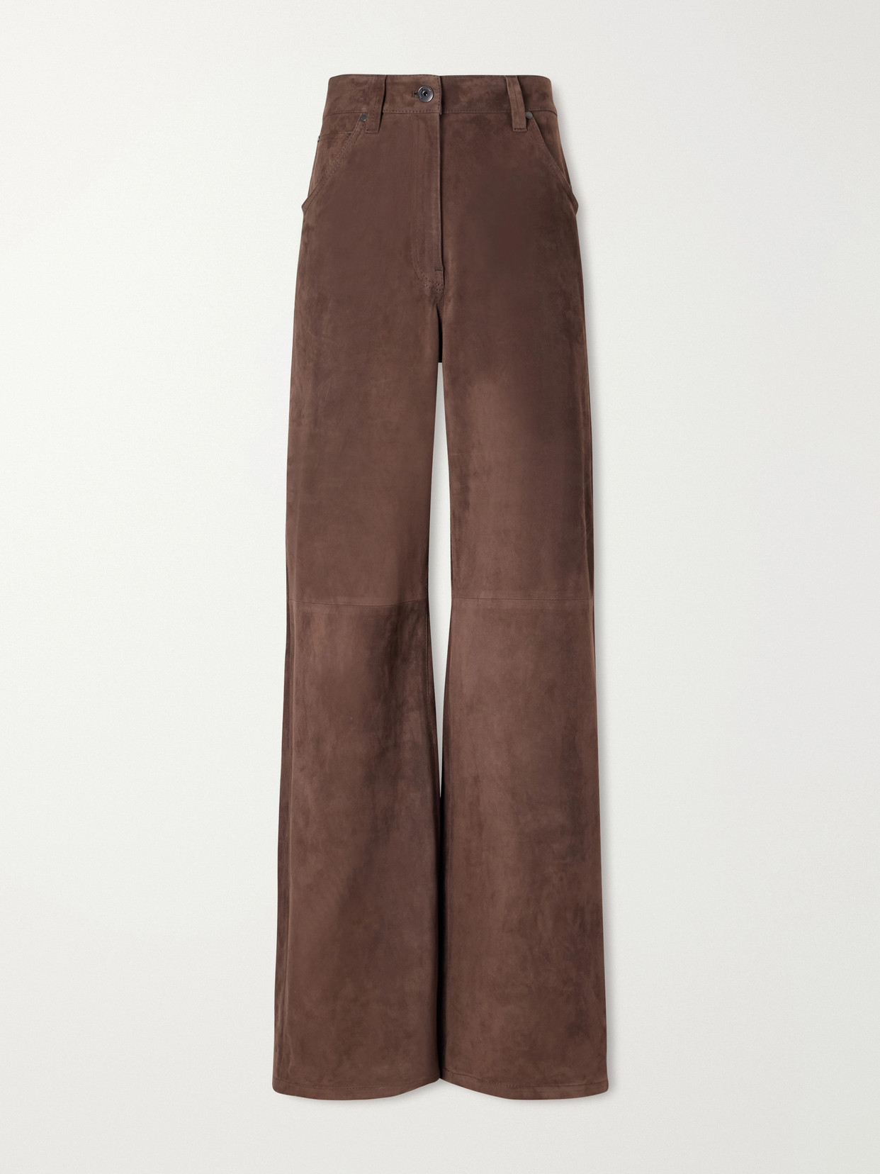 Brunello Cucinelli Mid-rise Straight-leg Suede Pants In Brown