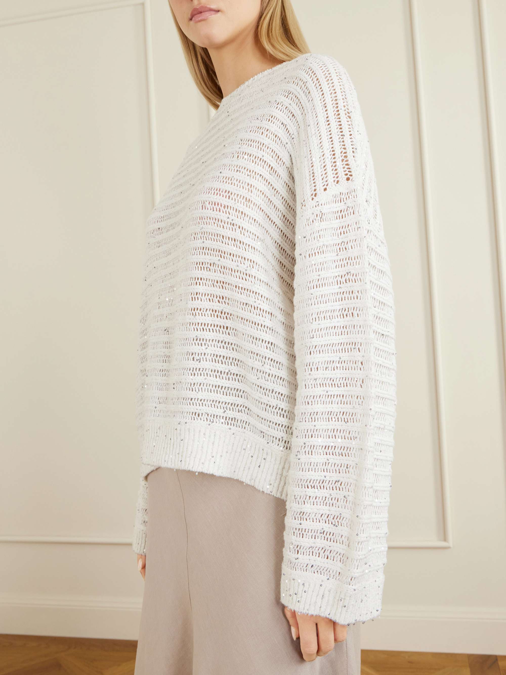 BRUNELLO CUCINELLI Open linen-blend knit sweater | NET-A-PORTER