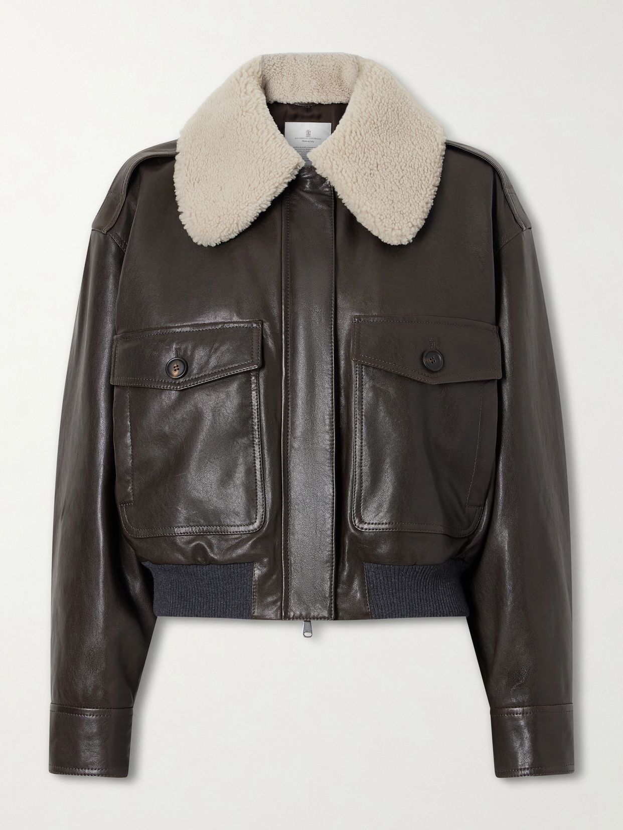 Shearling Trimmed Leather Jacket