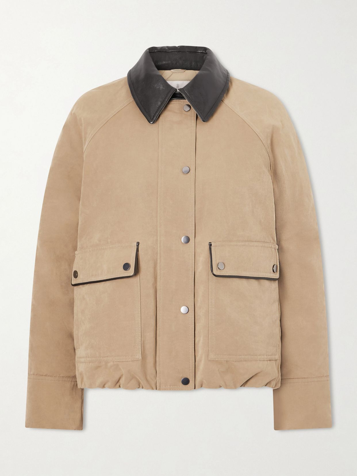leather trimmed padded canvas jacket