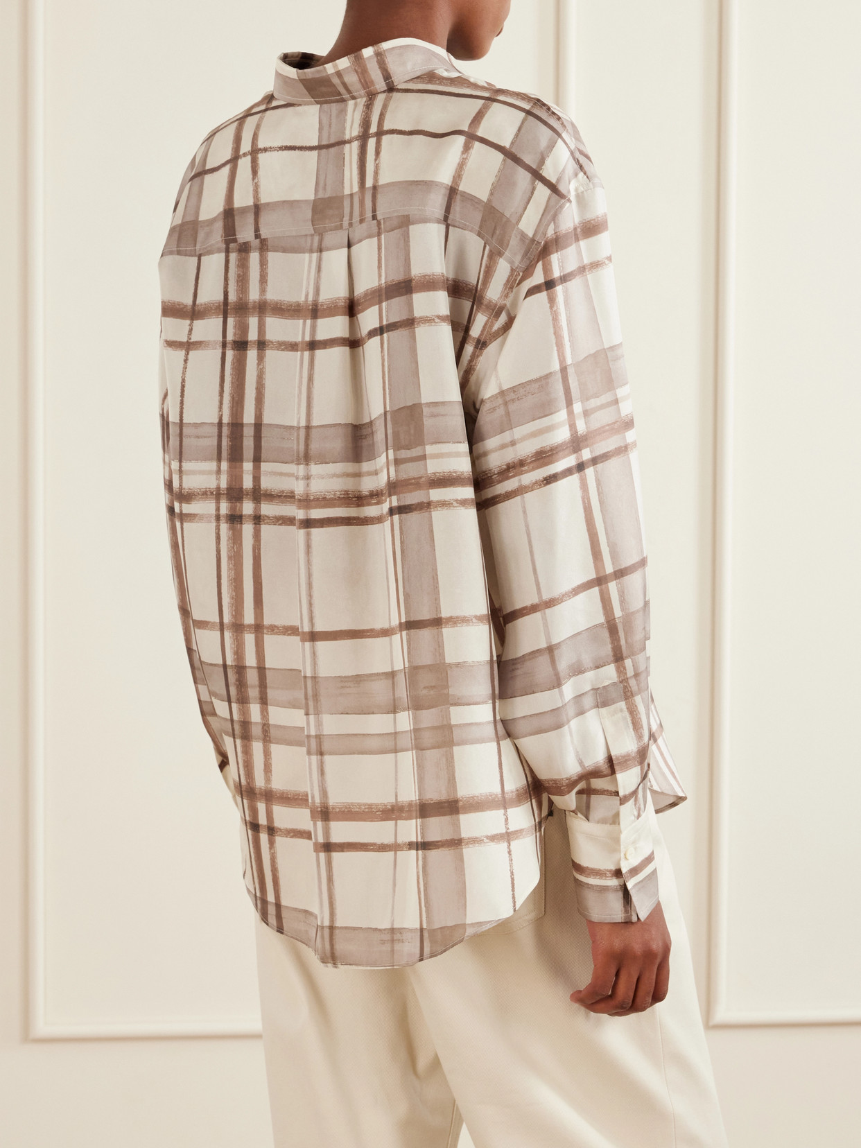 Checked Silk-Satin Shirt