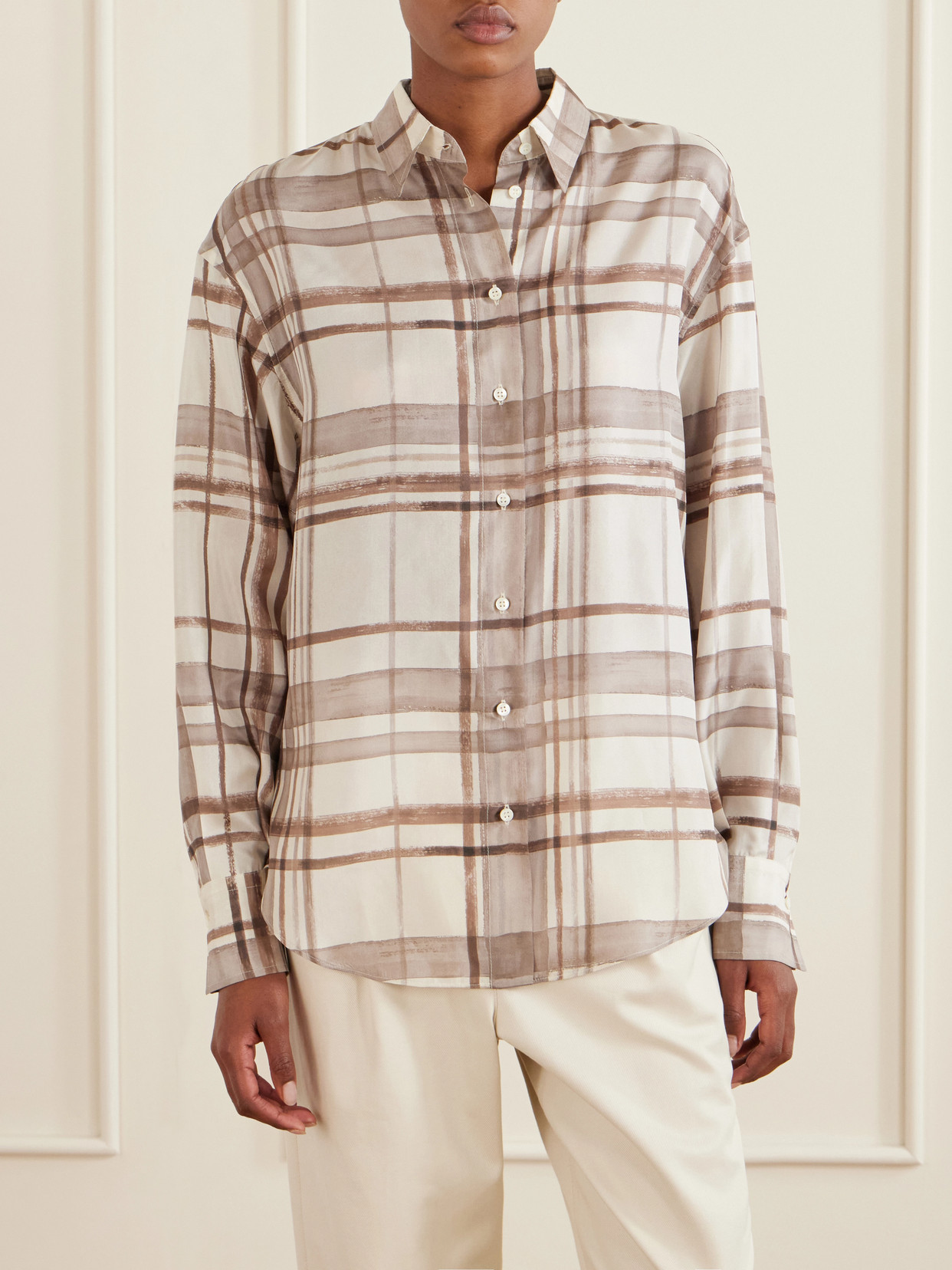 Checked Silk-Satin Shirt