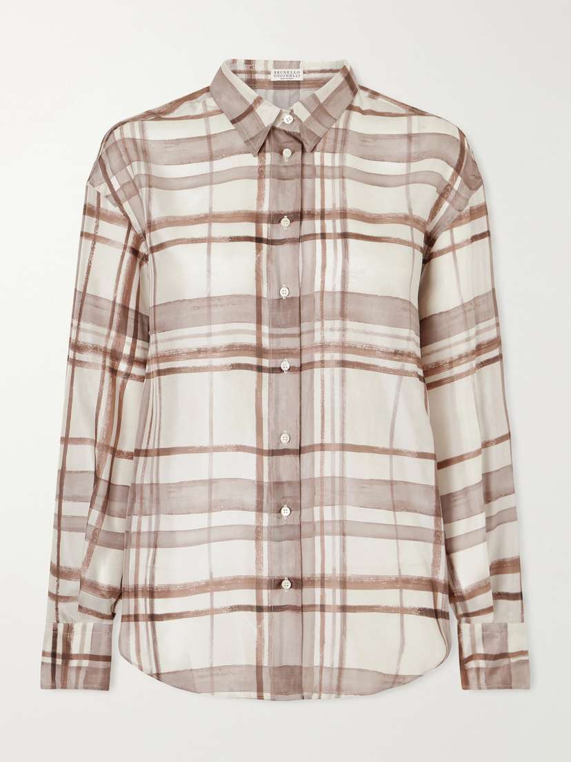 Brunello Cucinelli Checked Silk-satin Shirt | Thumbnail 6 Brunello Cucinelli Checked Silk-satin Shirt | Thumbnail 6