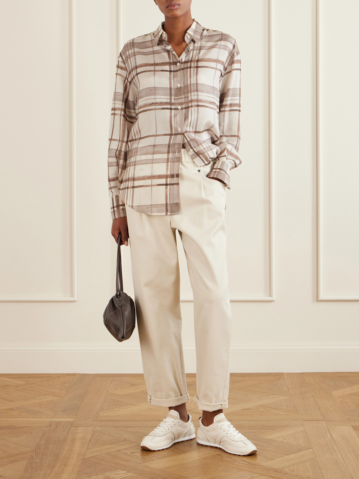 Checked Silk-Satin Shirt