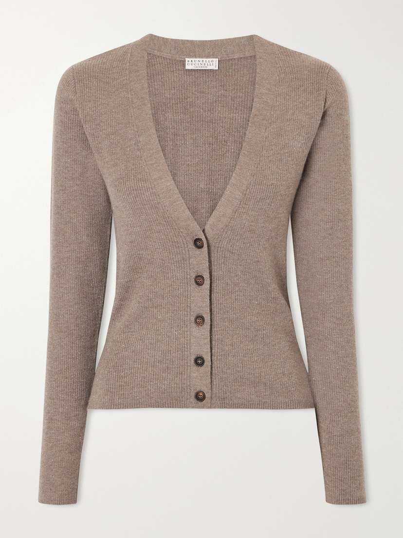 Brunello Cucinelli Metallic Ribbed-knit Cardigan | Thumbnail 5 Brunello Cucinelli Metallic Ribbed-knit Cardigan | Thumbnail 5