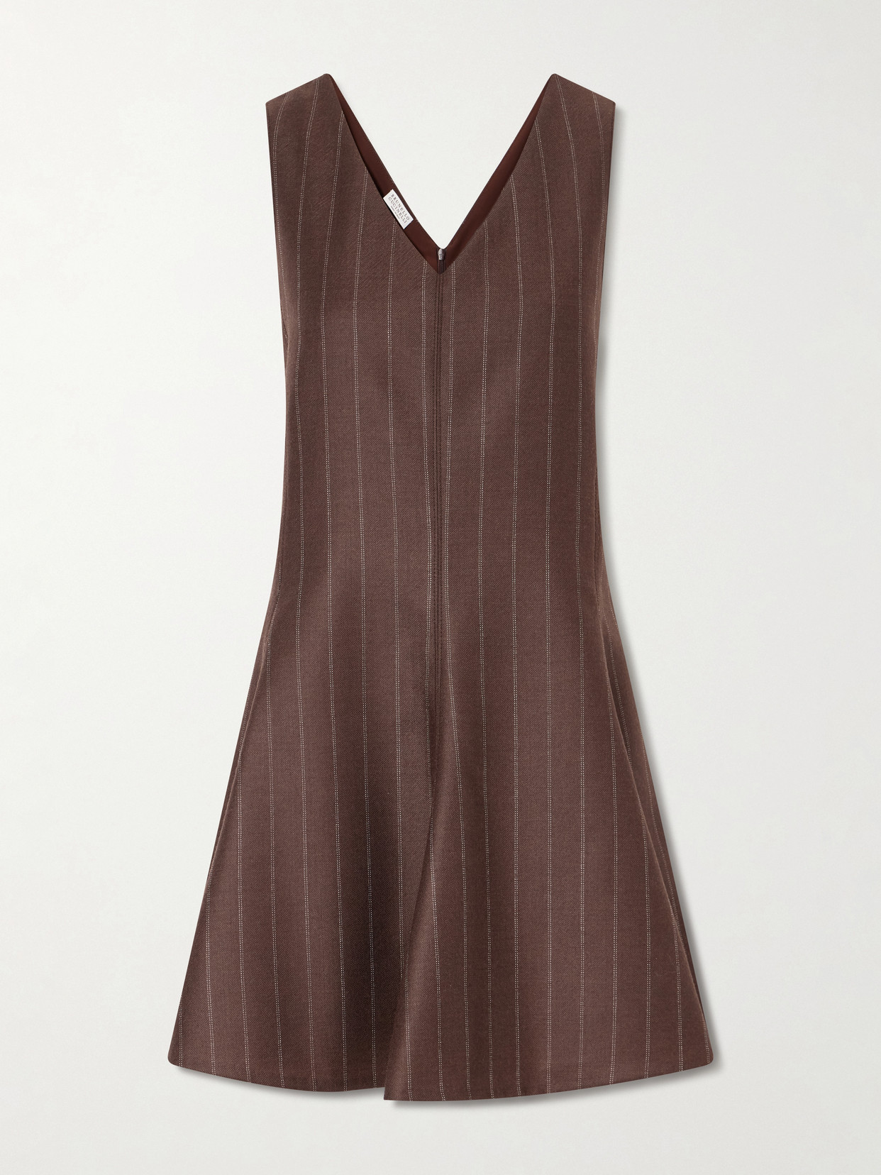Brunello Cucinelli Striped Wool Woven Mini Dress In Brown