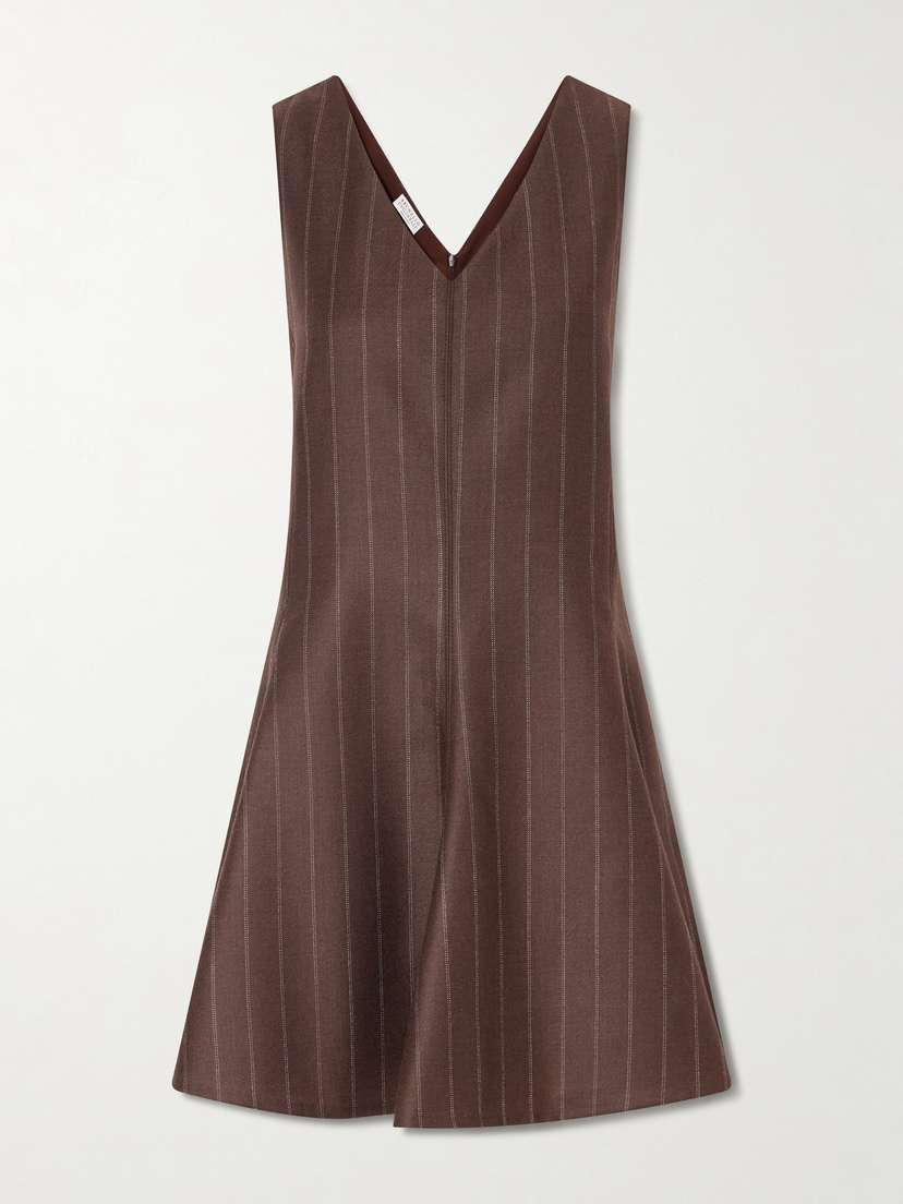 Brunello Cucinelli Striped Wool Woven Mini Dress | Thumbnail 5