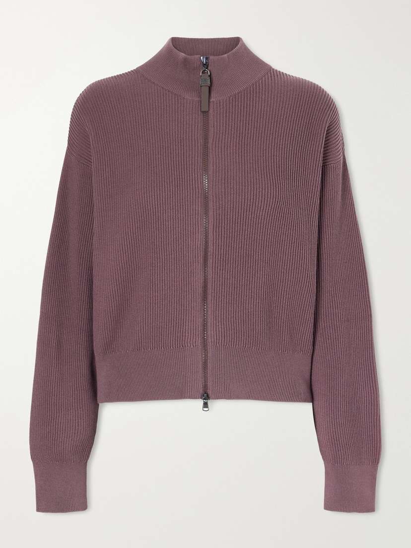 Brunello Cucinelli Ribbed Cotton Zip-up Turtleneck Cardigan
