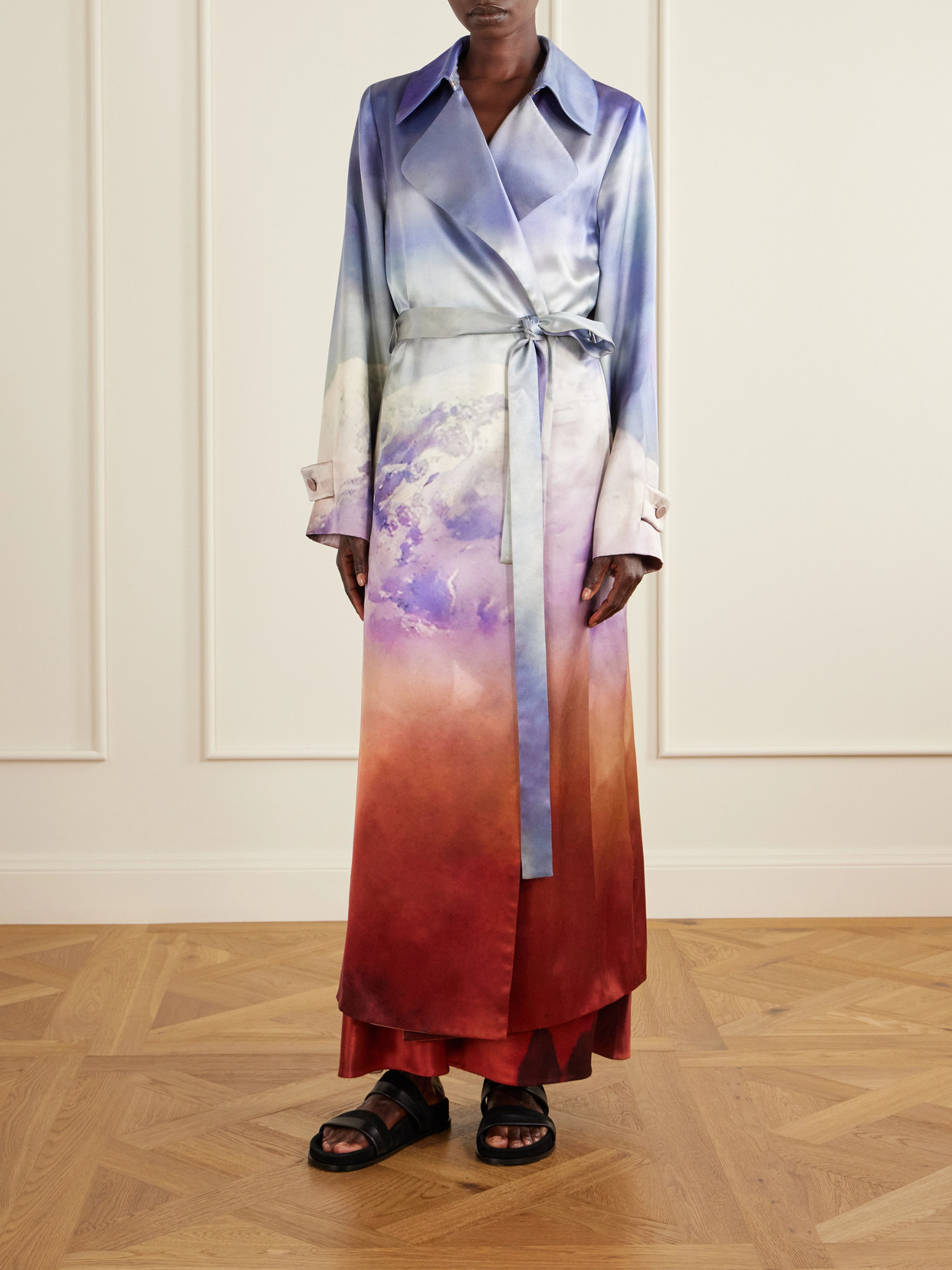 Lyra Printed Silk-Satin Coat