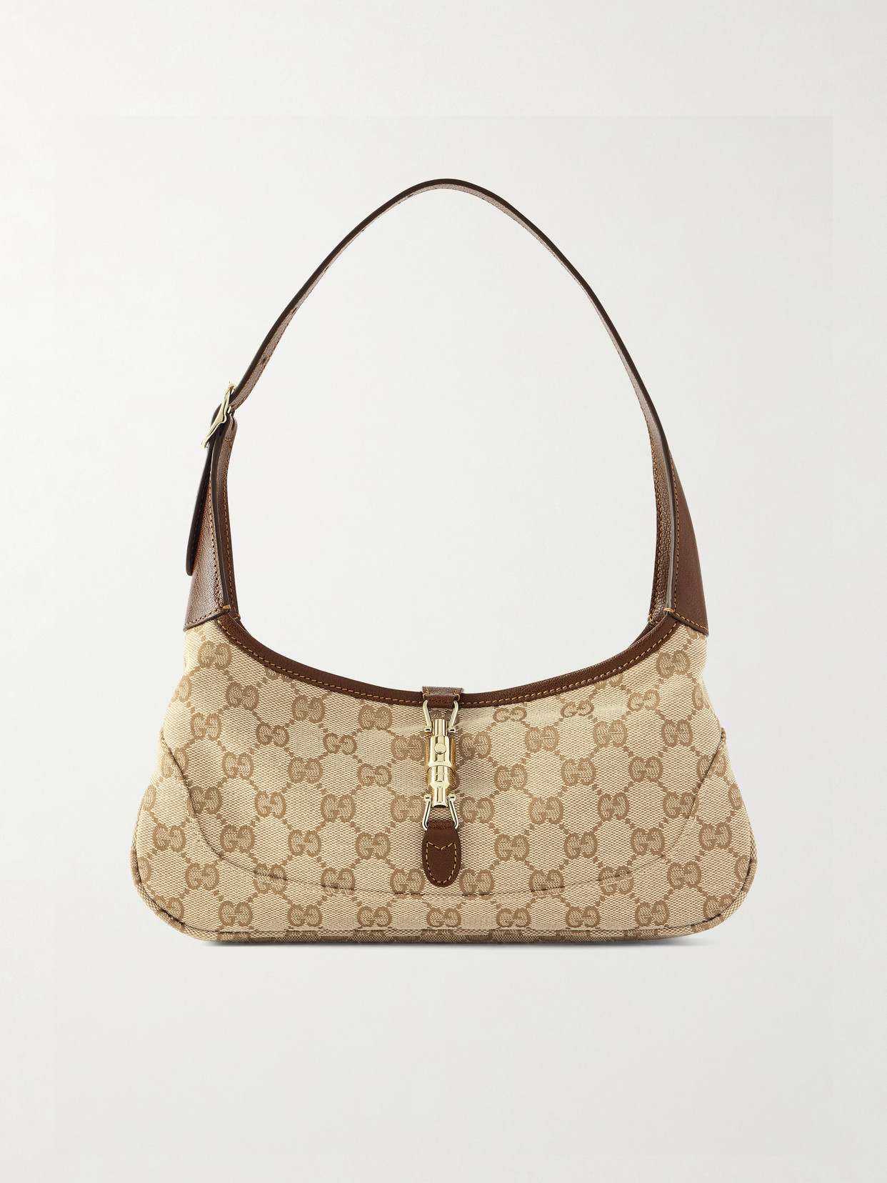 Jackie 1961 Slim Small Leather-Trimmed Canvas-Jacquard Shoulder Bag