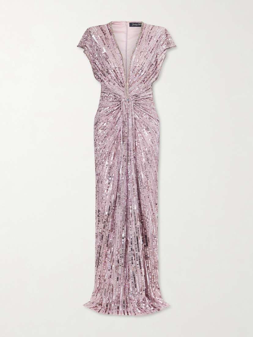 Jenny Packham Zola Twisted Crystal-embellished Sequined Tulle Gown