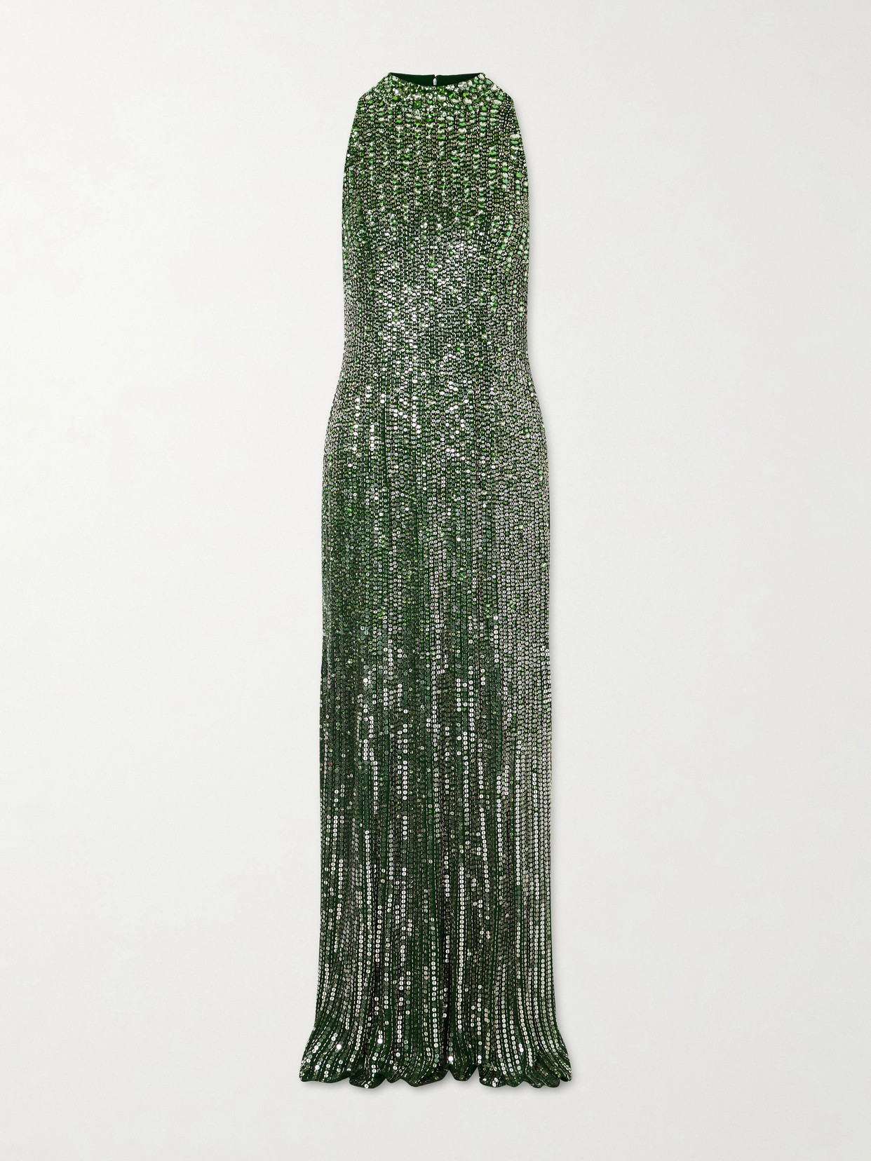 Jenny Packham Benue Sequined Mesh Halterneck Gown In Green