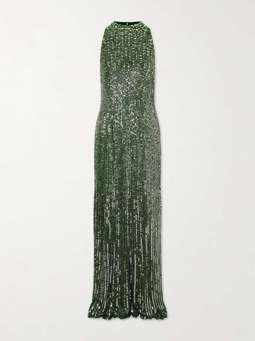 Jenny Packham Benue Sequined Mesh Halterneck Gown