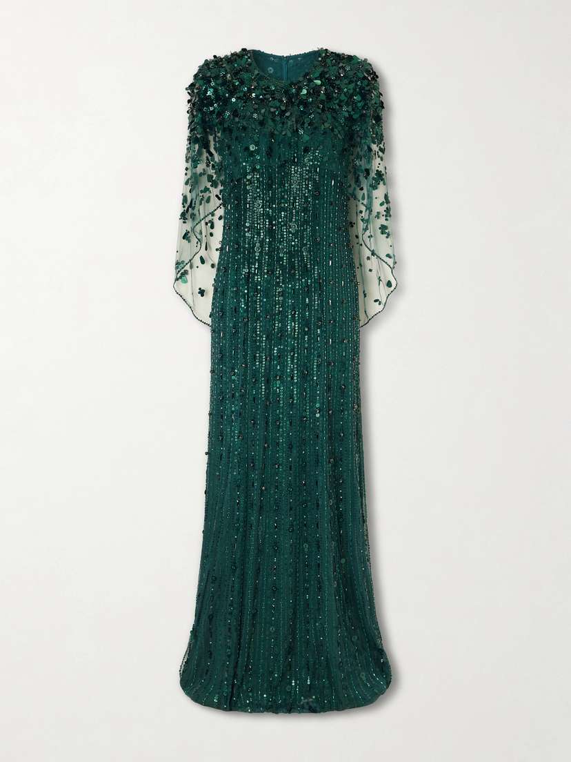 Jenny Packham Nettie Embellished Sequined Tulle Gown