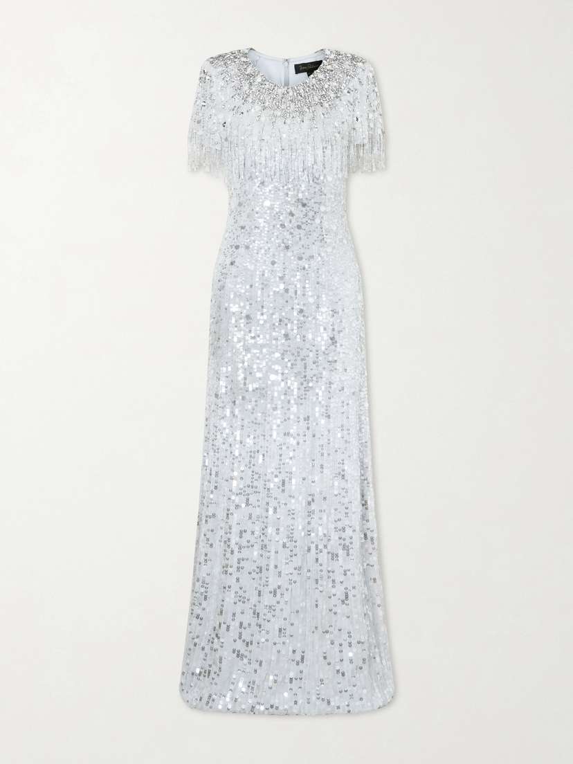 Jenny Packham Eugene Crystal-embellished Sequined Chiffon Gown