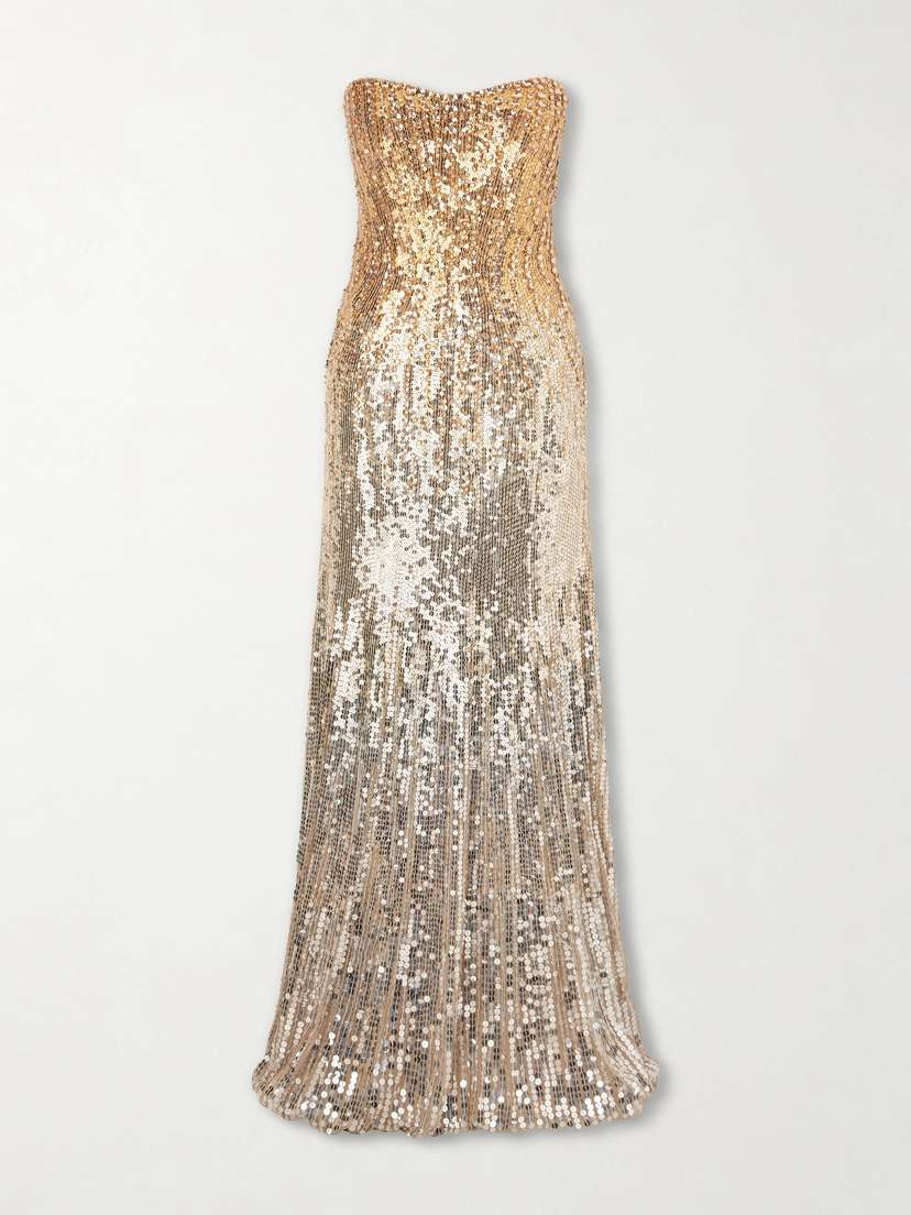 Jenny Packham Lior Embellished Sequined Satin Gown