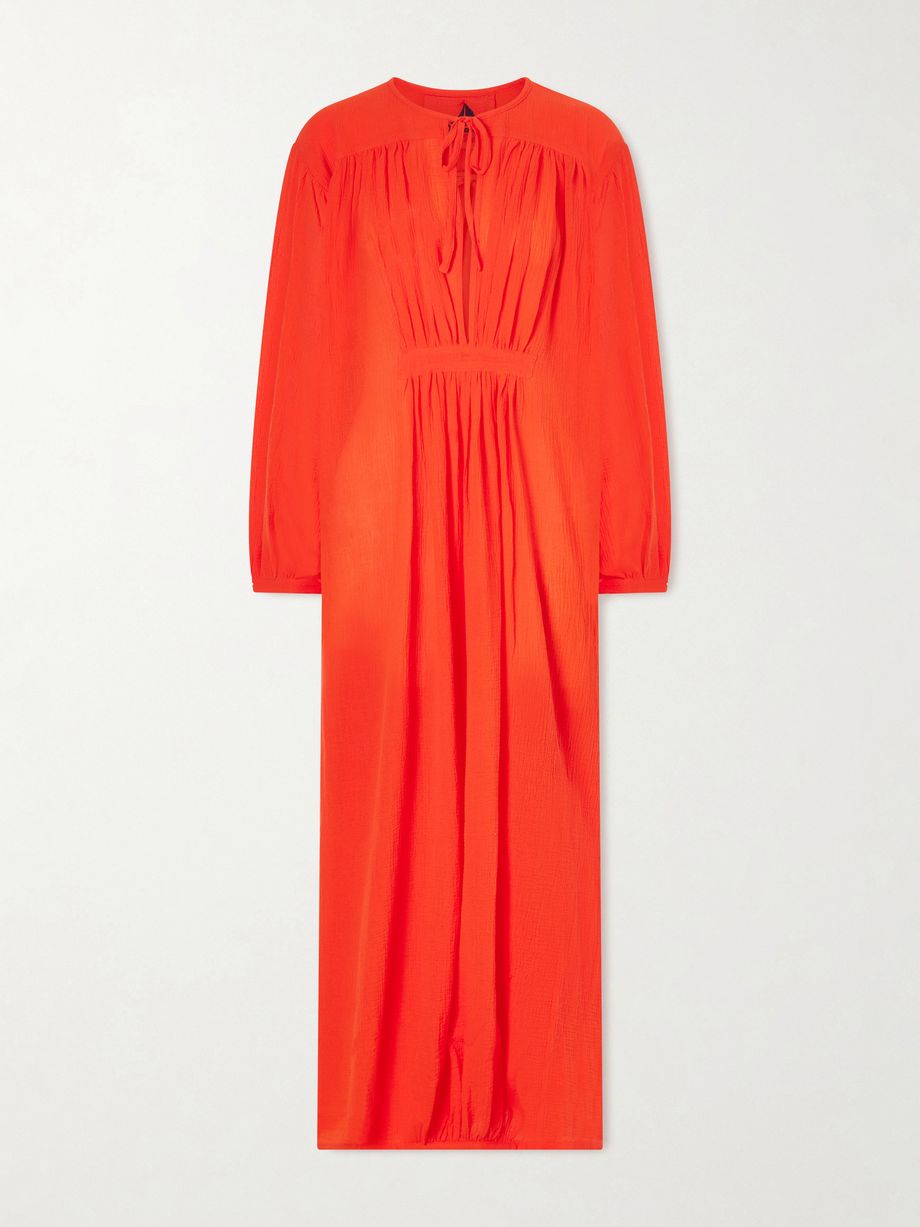 Hazy gathered cotton maxi dress