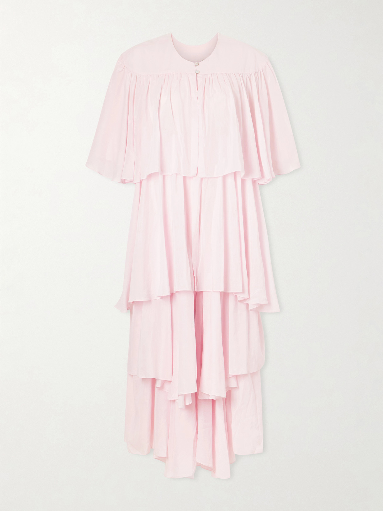 Les Vacances D'irina Formentera Ruffled Cotton And Silk-blend Voile Kaftan In Pink