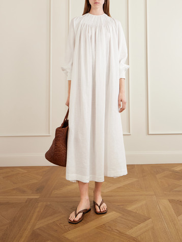 LES VACANCES D'IRINA Robe de Nuit open-back gathered linen maxi dress