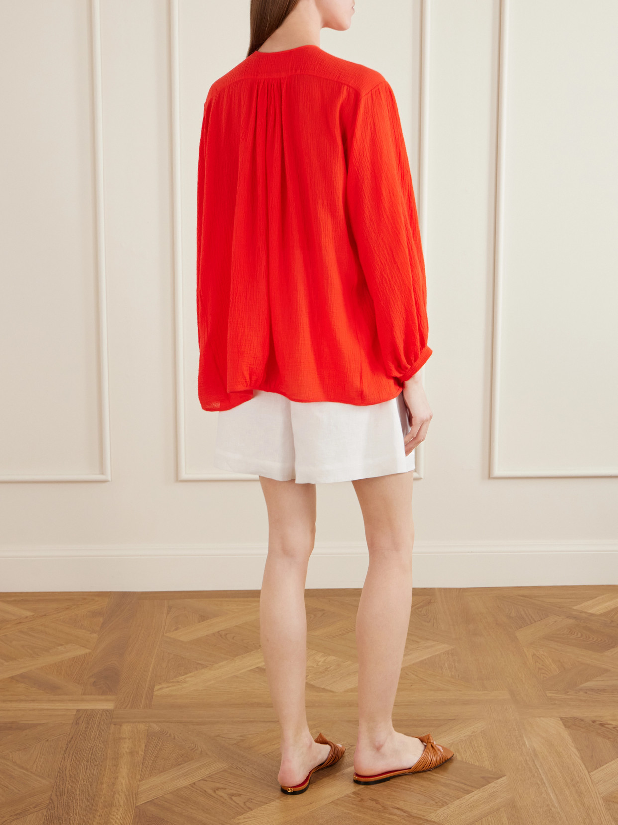 Hazy Nipple Gathered Cotton Shirt