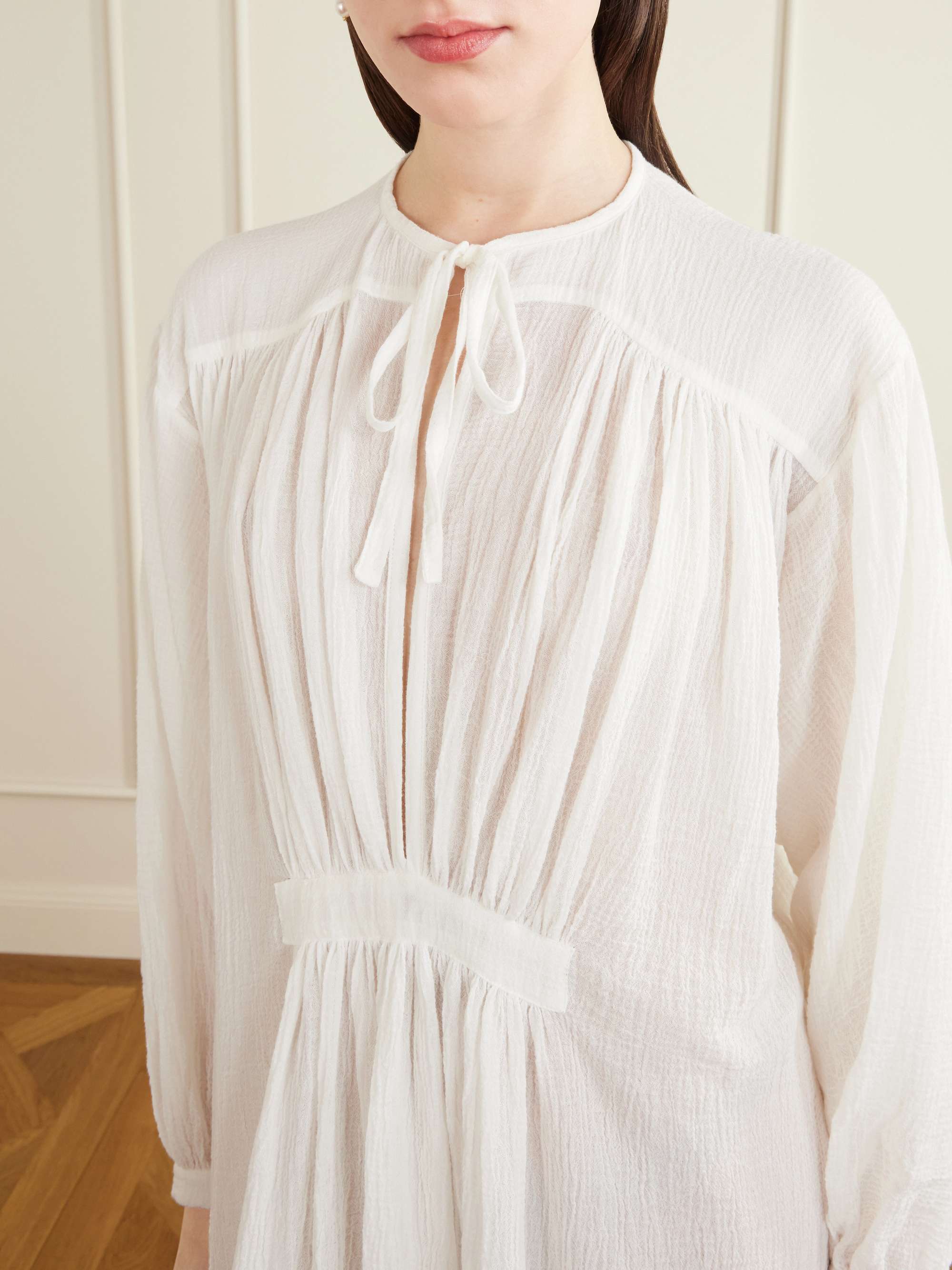 LES VACANCES D'IRINA Hazy gathered cotton maxi dress | NET-A-PORTER