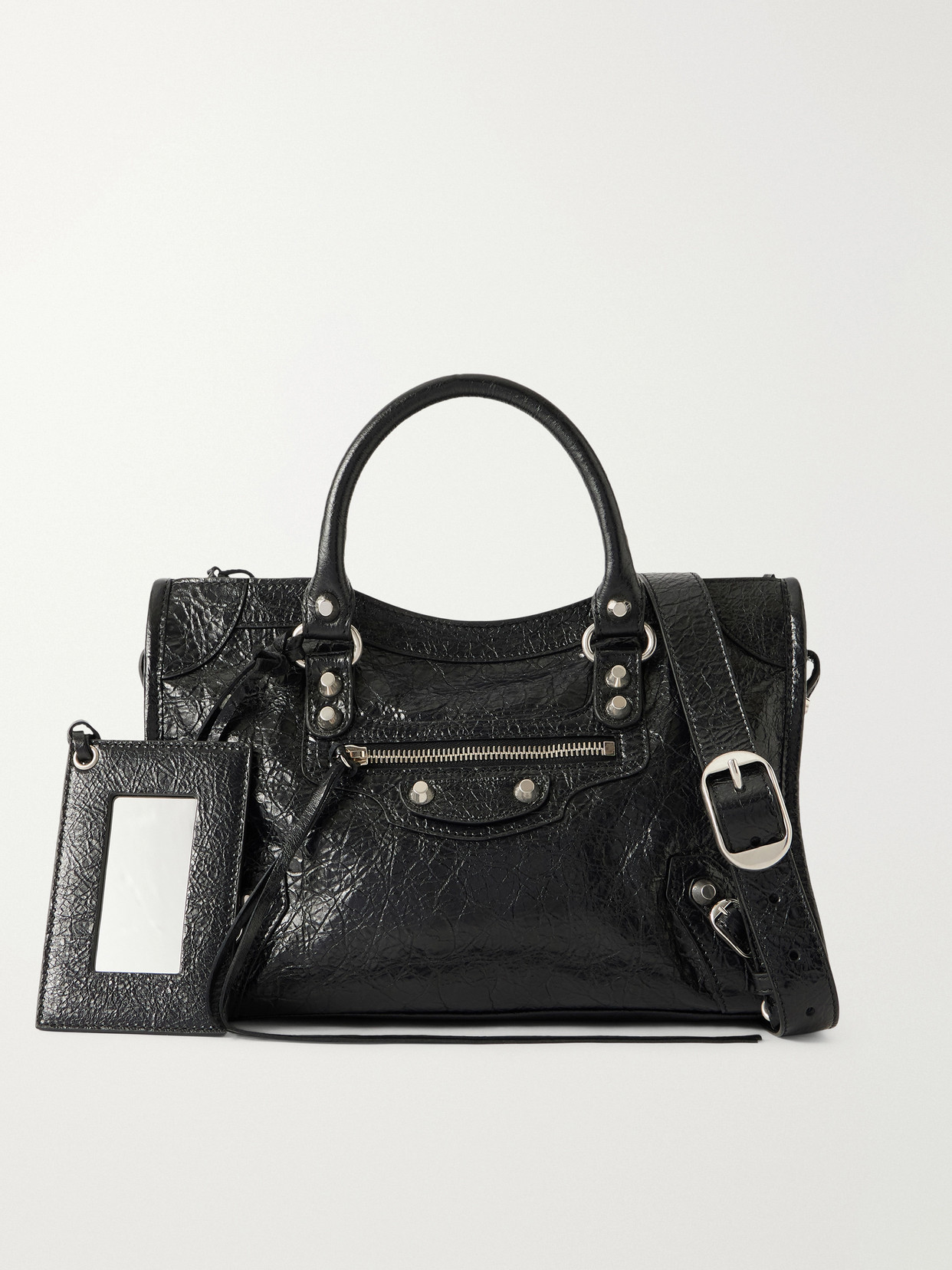 Le City Crinkled Glossed-Leather Shoulder Bag