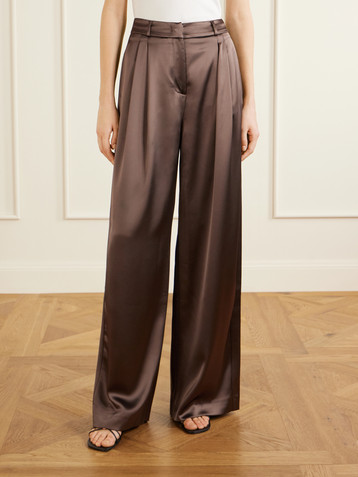 VIOLANTE NESSI Keckler pleated satin high-rise straight-leg pants