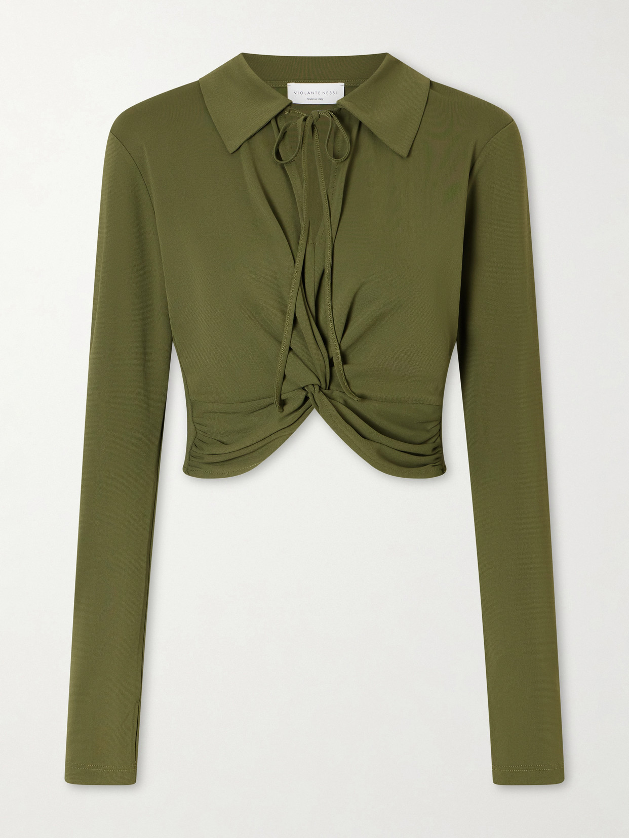 Violante Nessi Gathered Knotted Cropped Top In Green