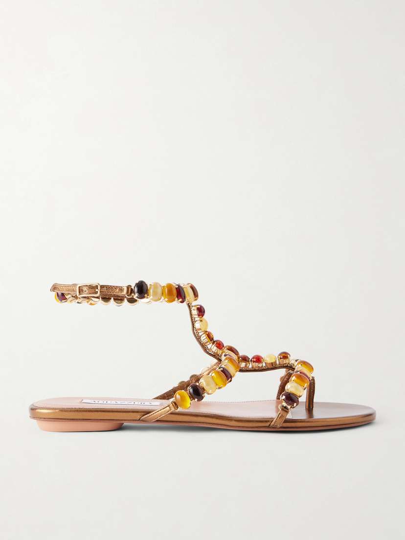 Aquazzura Mystic Stone Embellished Leather Sandals