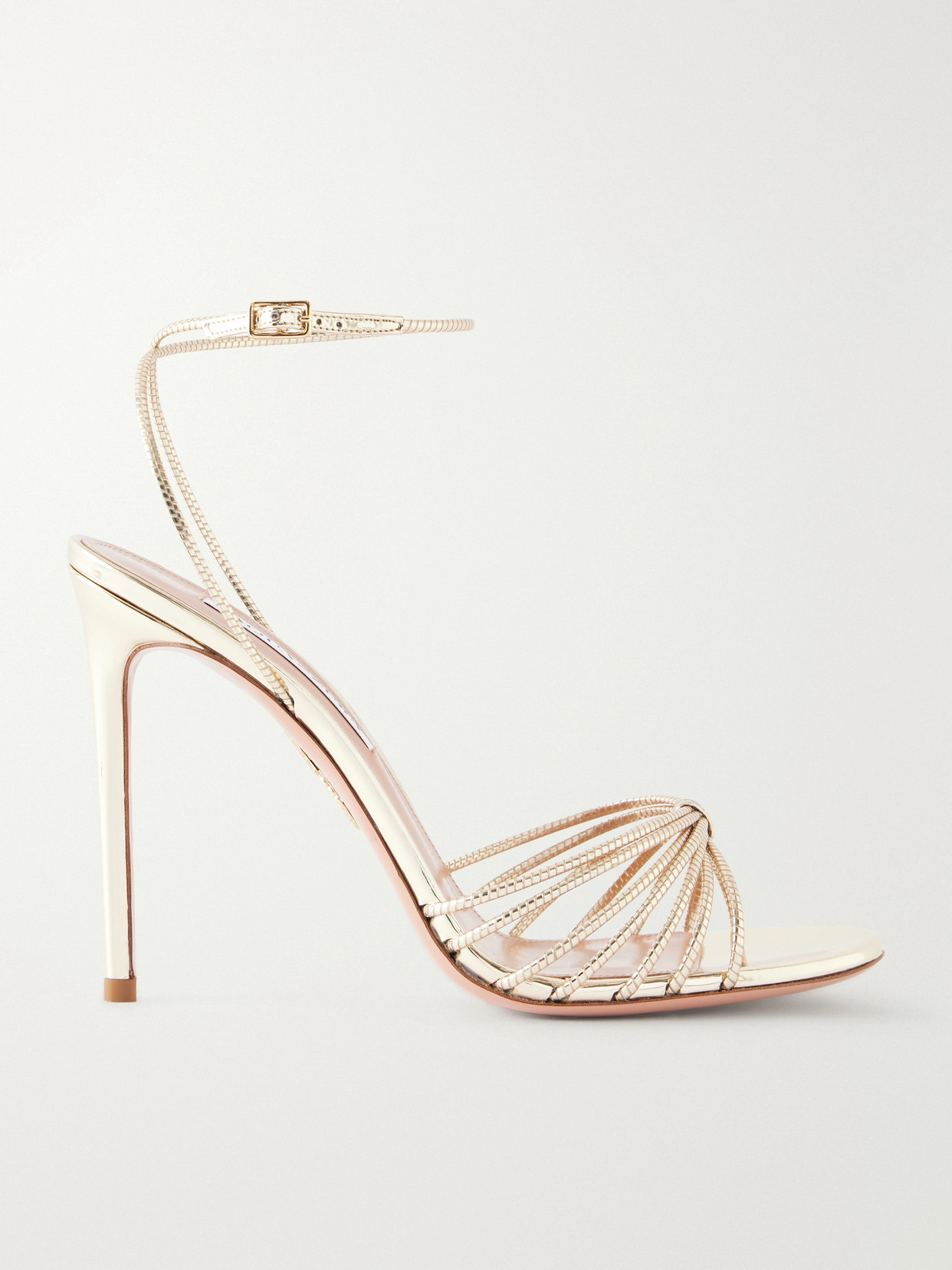Aquazzura Anima 105 Mirrored Metallic Leather Sandals In Gold