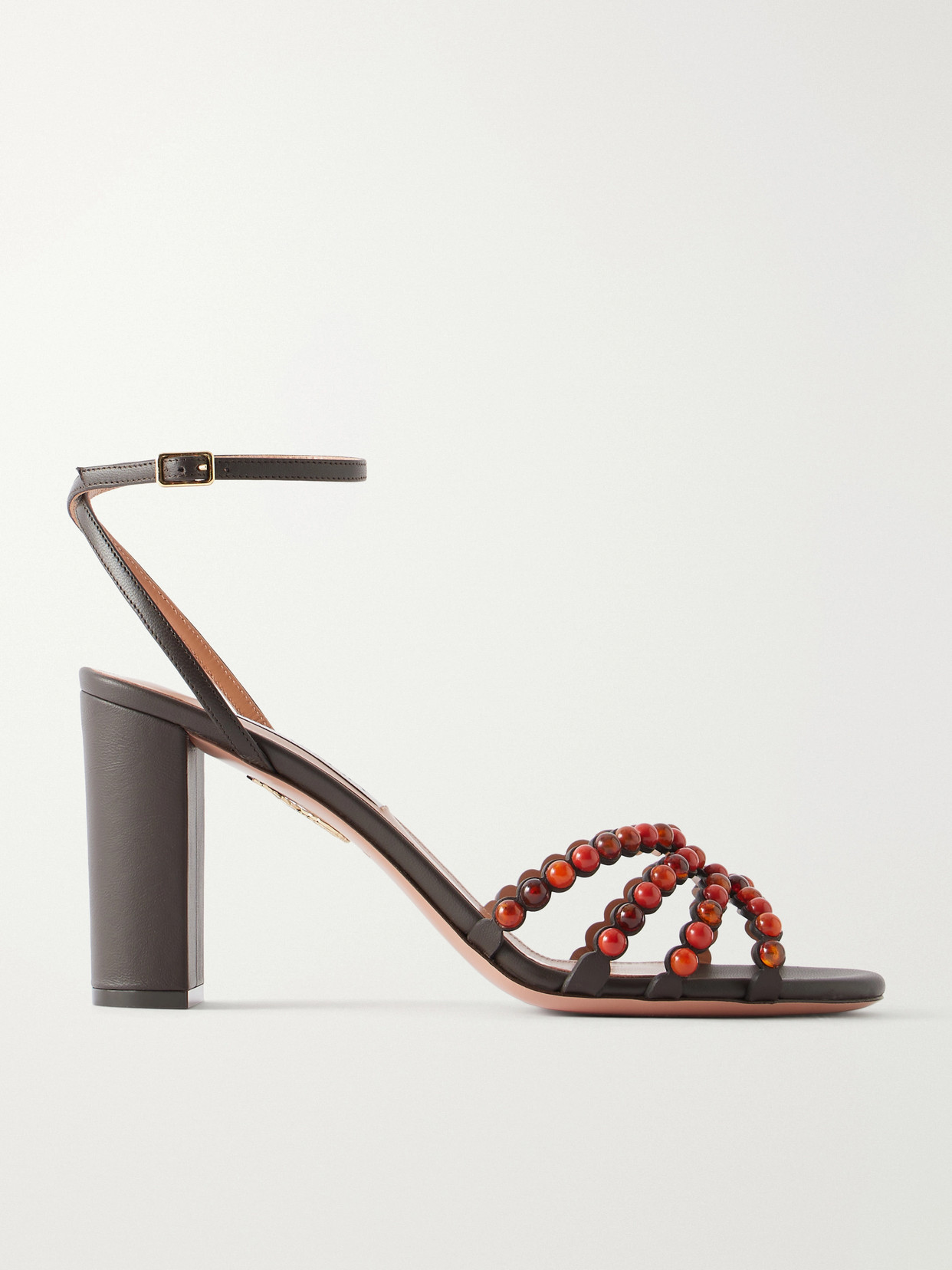 Aquazzura Gemma 85 Embellished Leather Sandals In Brown