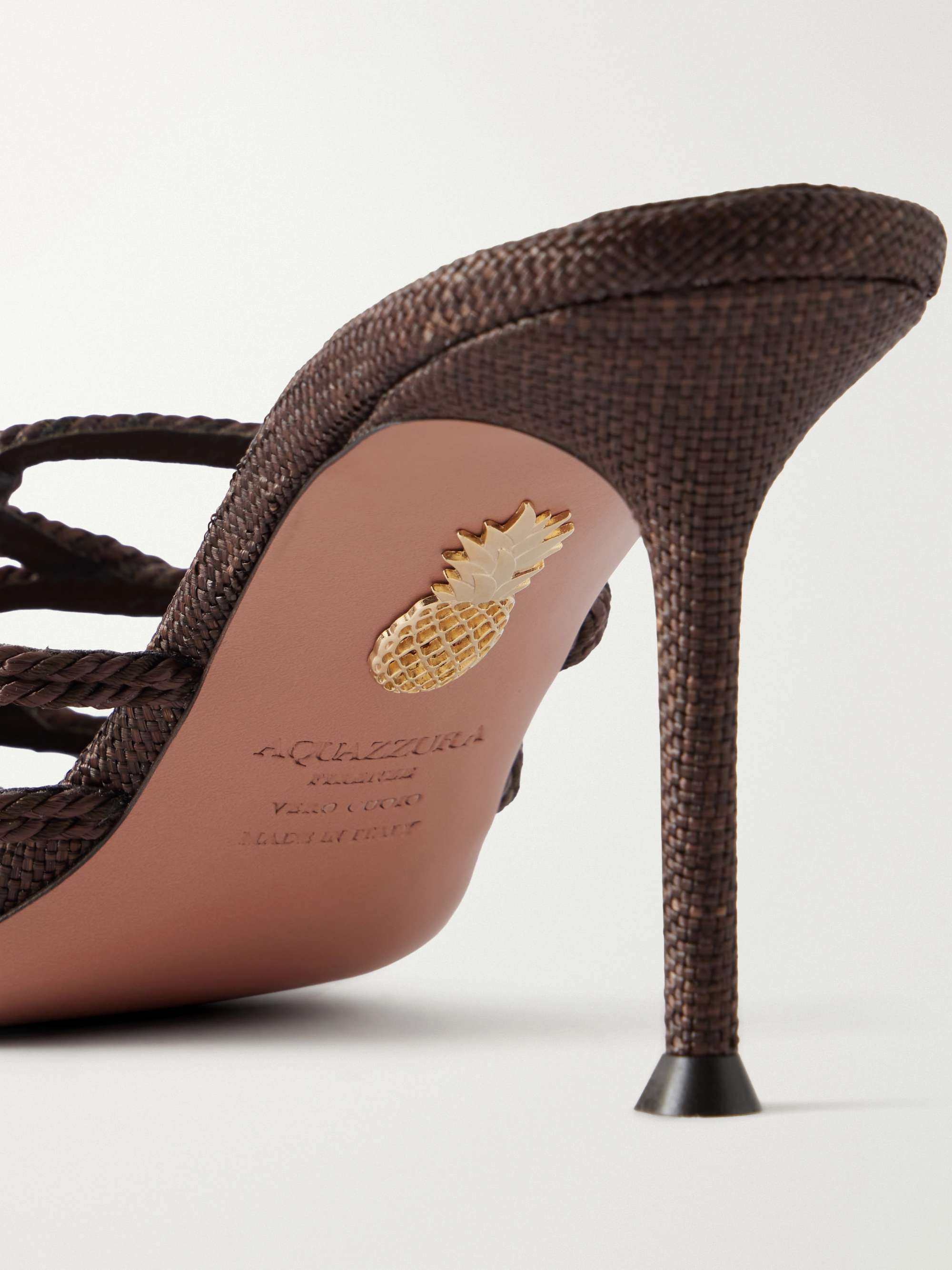 AQUAZZURA Luna Rope 75 raffia-trimmed cord mules | NET-A-PORTER