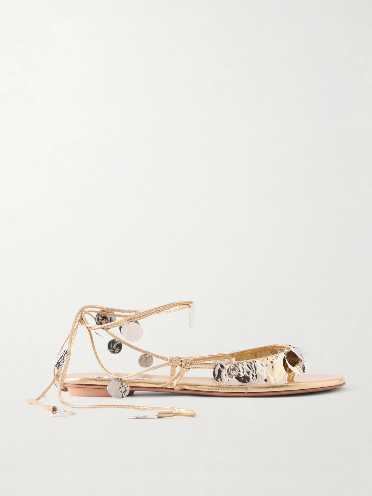 Aquazzura Florin Embellished Leather Thong Sandals In Gold