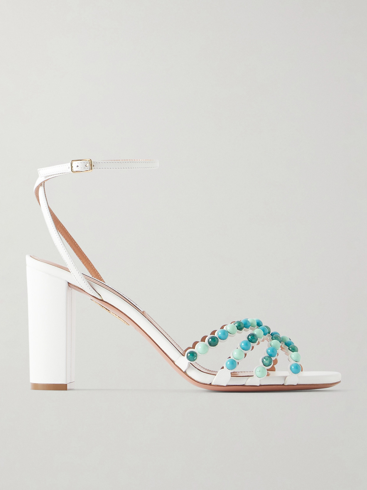 Aquazzura Gemma 85 Embellished Leather Sandals In White