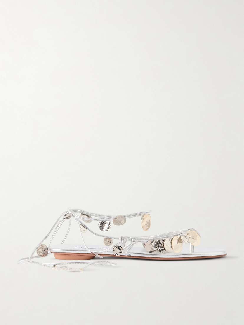 Aquazzura Florin Embellished Leather Thong Sandals - Women's Shoes