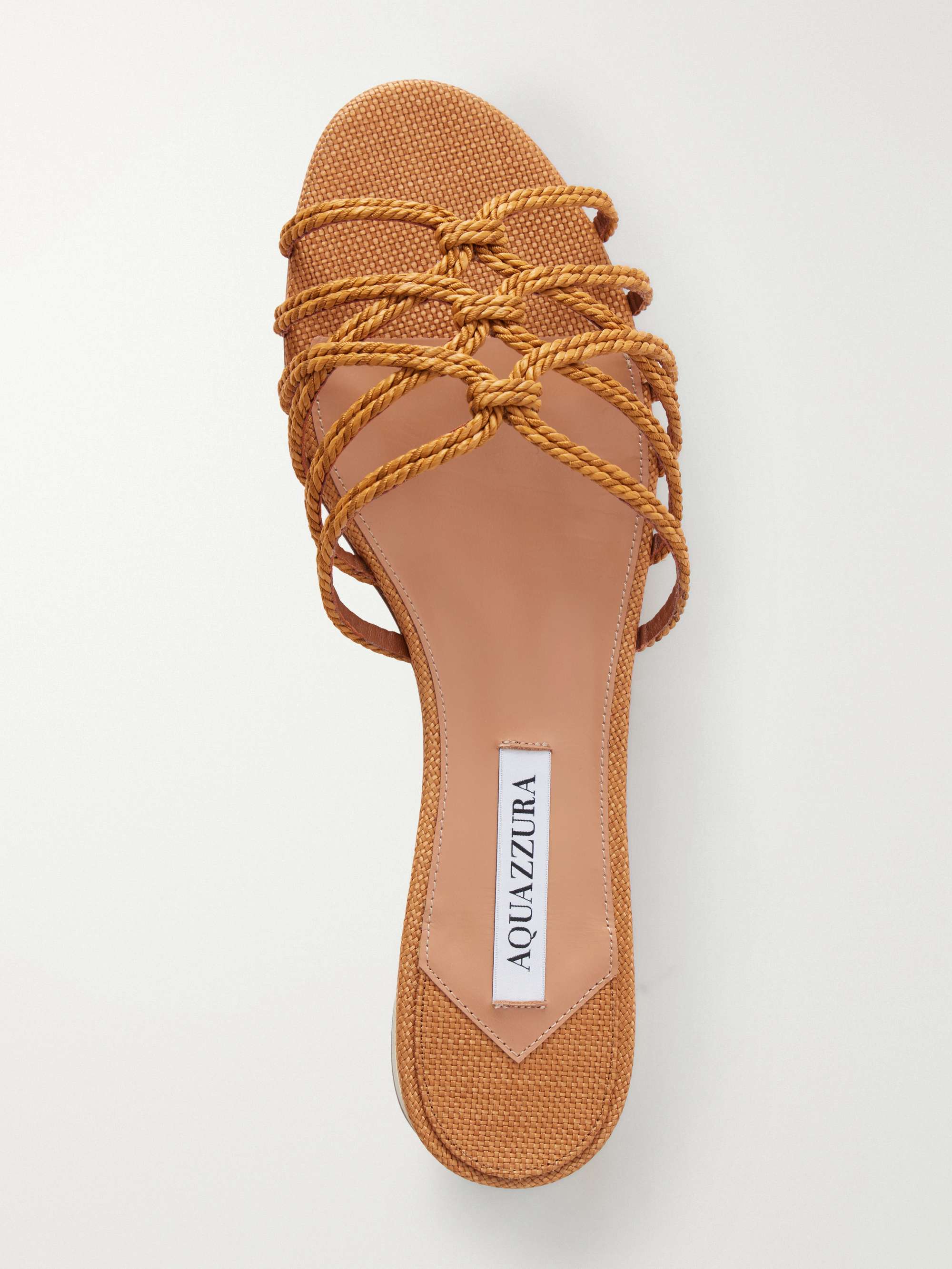 AQUAZZURA Luna raffia-trimmed cord slides | NET-A-PORTER