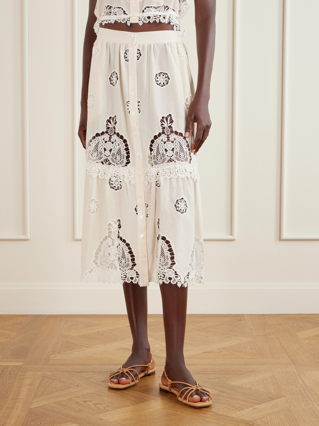 Carolina Guipure Lace-Trimmed Cotton-Blend Maxi