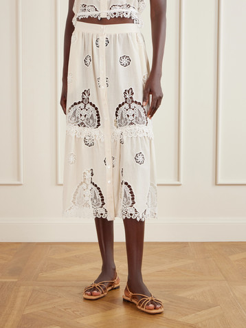 Miguelina Carolina guipure lace-trimmed cotton-blend maxi skirt