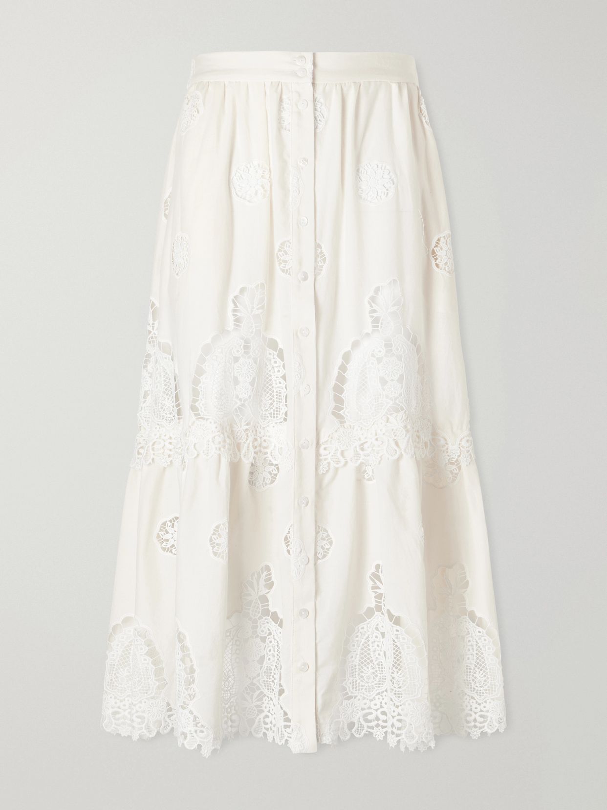 Carolina guipure lace-trimmed cotton-blend maxi skirt
