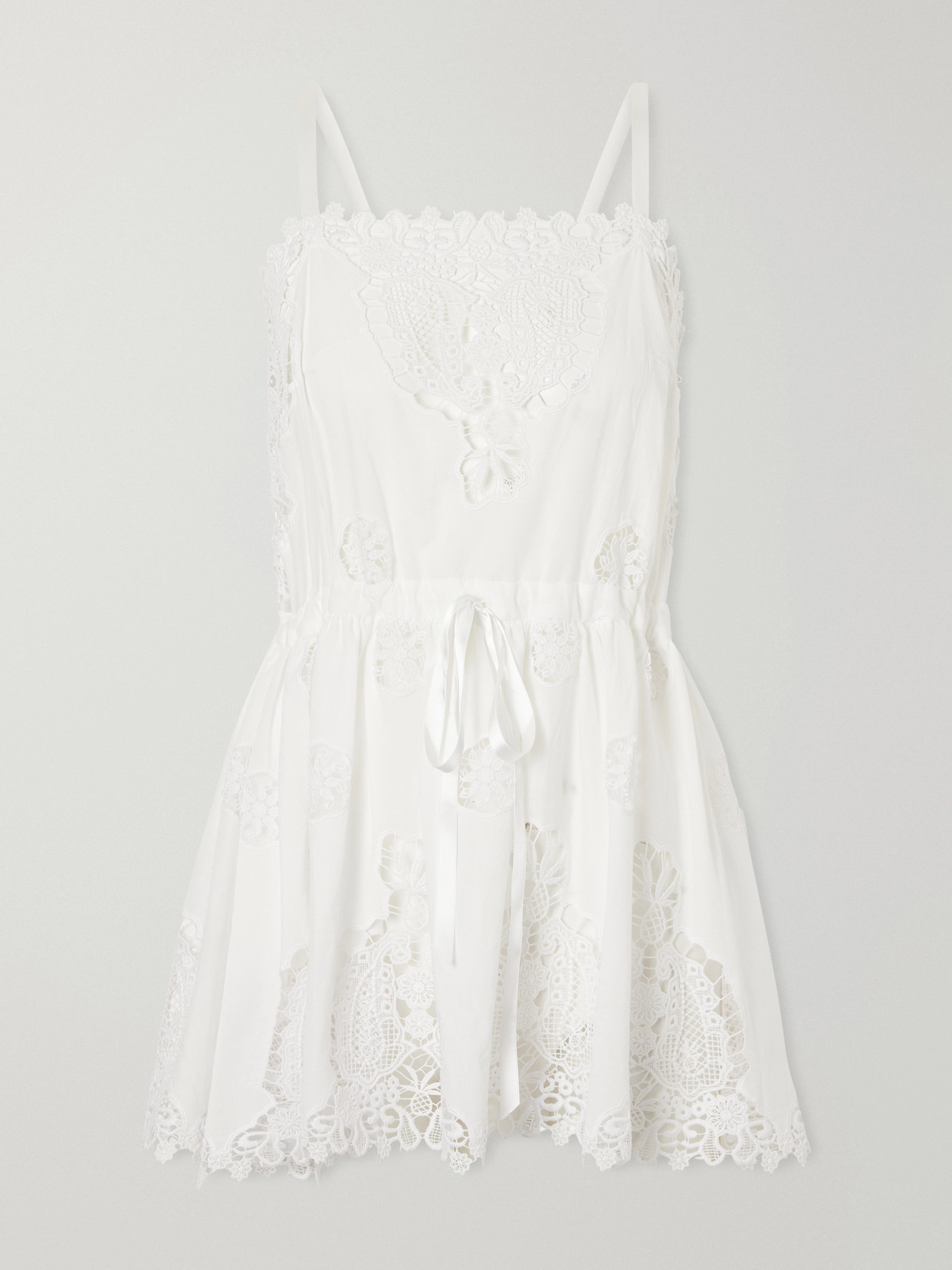 Miguelina Brielle Guipure Lace-trimmed Cotton-blend Playsuit In White