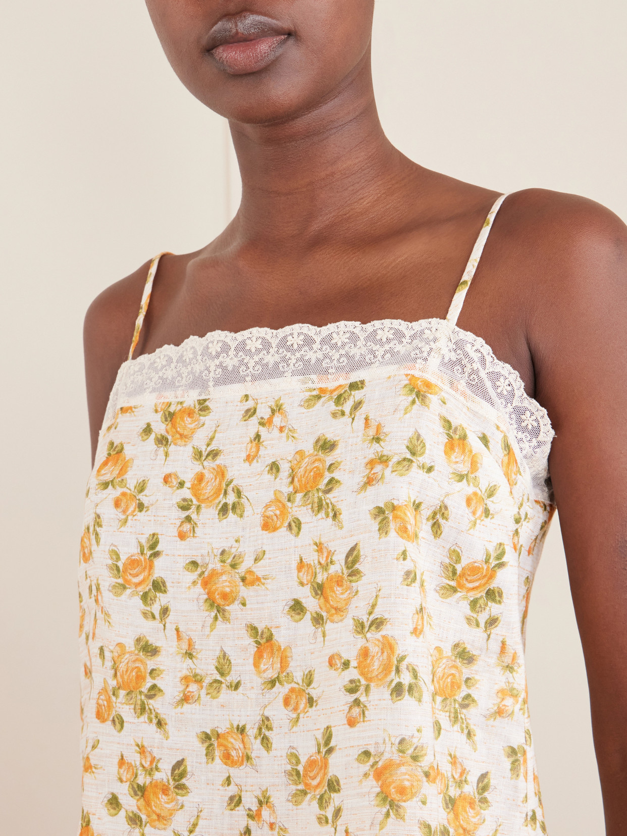 Olympia Floral-Printed Lace-Trimmed Linen Cami