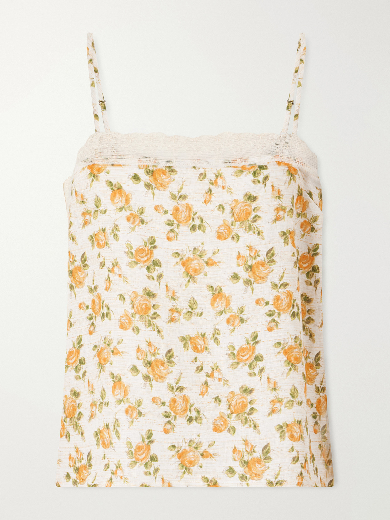 Miguelina Olympia Floral-printed Lace-trimmed Linen Cami In Multi
