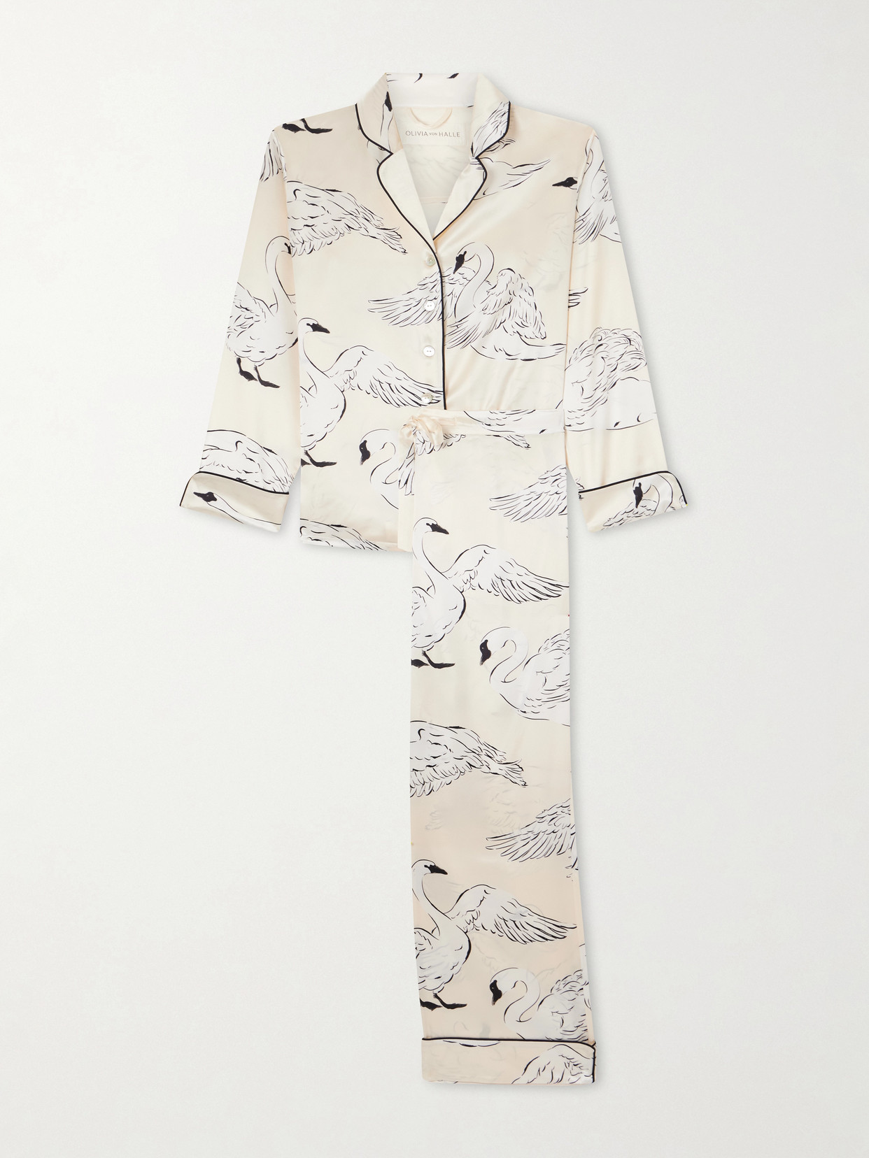 Olivia Von Halle Lila Printed Silk-satin Pajama Set In White