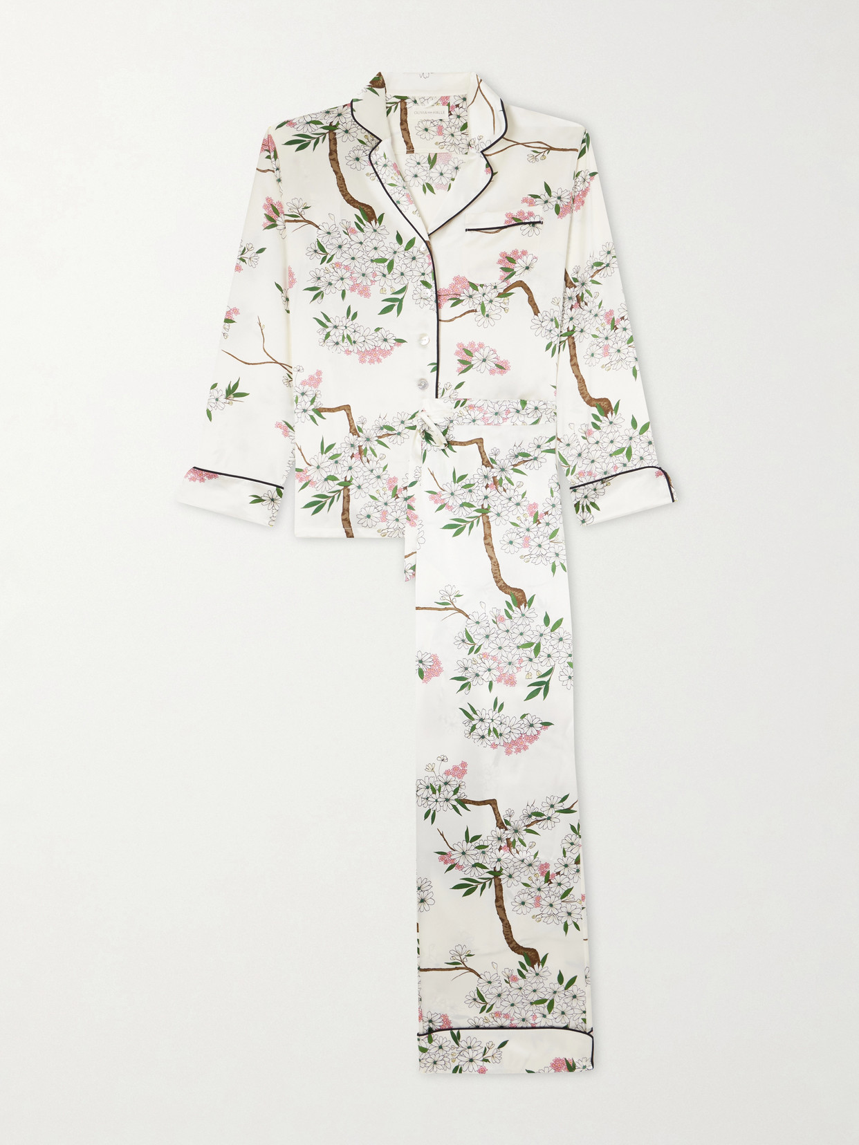 Olivia Von Halle Lila Floral-print Silk-satin Pajama Set In White