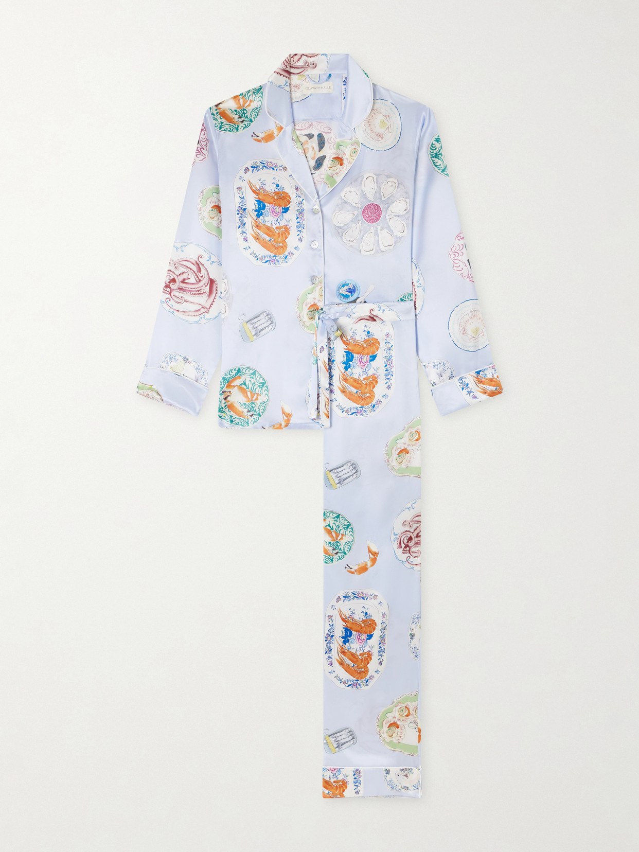 Olivia Von Halle Lila Printed Silk-satin Pajama Set In Blue