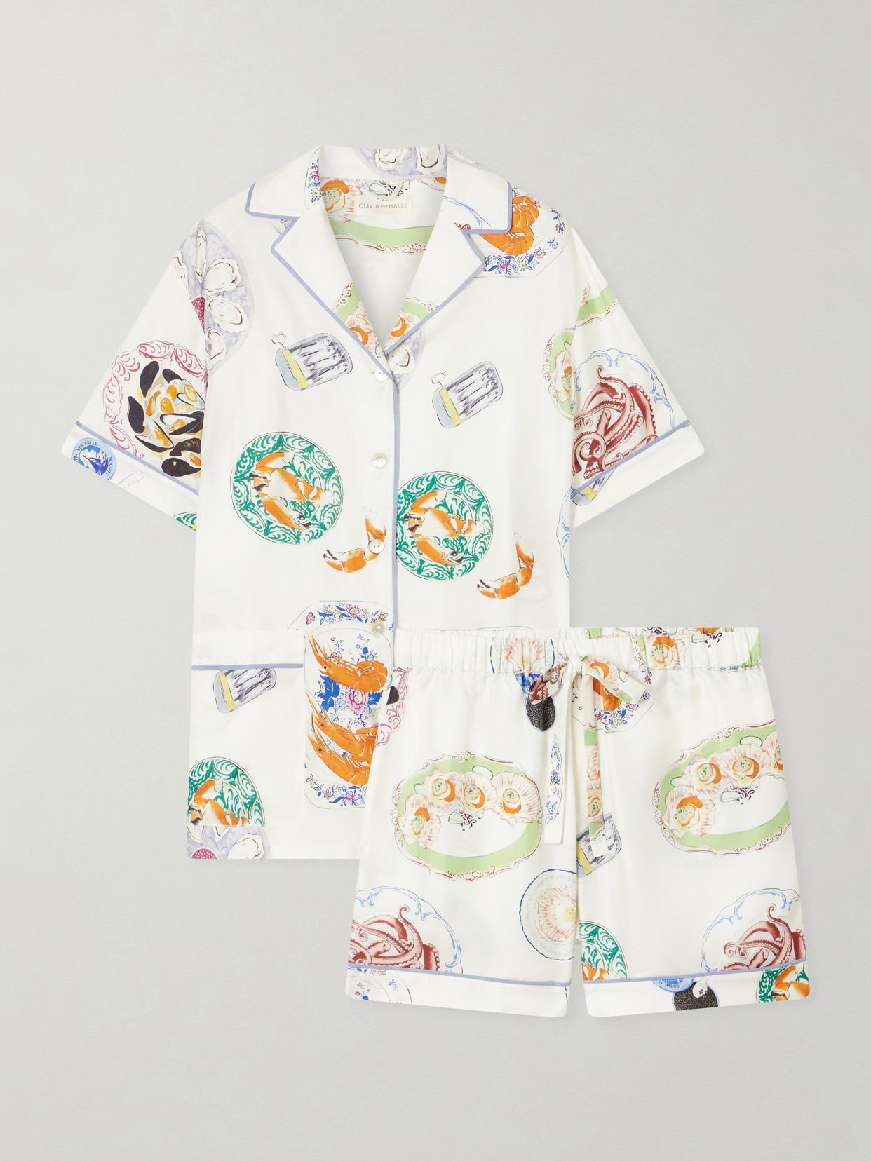 Olivia Von Halle Ingo Printed Silk-satin Pajama Set In White